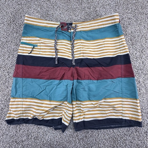 Patagonia Board Shorts Mens‎ 36 Blue Red Stripe Wavefarer Beach Swim Trunks - Picture 1 of 7